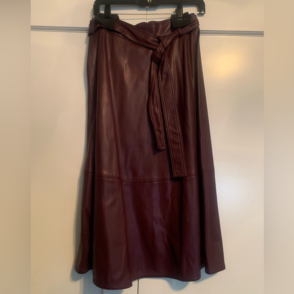 Seamed Faux Leather Tie Waist Midi Skirt - Picture 4 of 6
